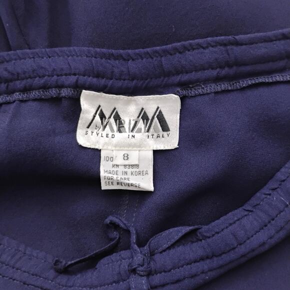 MM by Krizia Silk Wide Leg Pants Women’s Sz 8 Navy Semi Sheer Drawstring Pockets - Picture 5 of 10